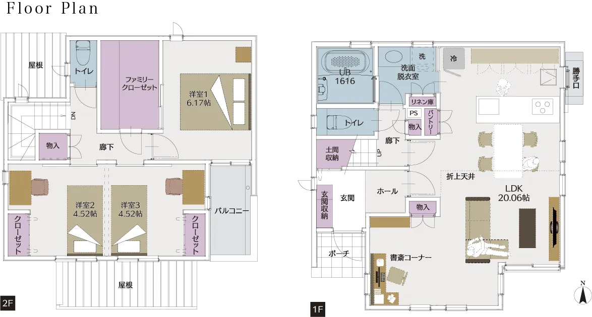 福岡の注文住宅、プロスペリテ小田部モデルハウス5号地の間取り図
